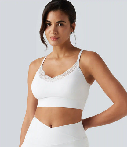 SoftlyZero™ Airy Light Support Sweetheart Neck Contrast Lace Built-in Bra InstantCool Workout Sports Bra-UPF50+