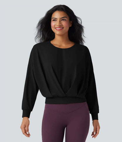 SoftlyZero™ Airy Round Neck Long Sleeve Crossover Hem Yoga Sports Top