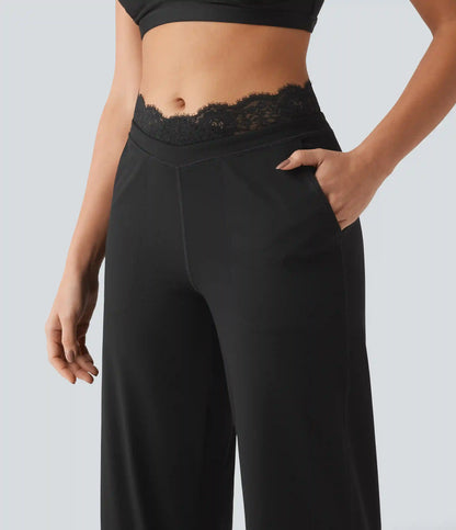 Halara UltraSculpt™ High Waisted Contrast Lace Tummy Control Straight Leg Yoga Pants with Pockets