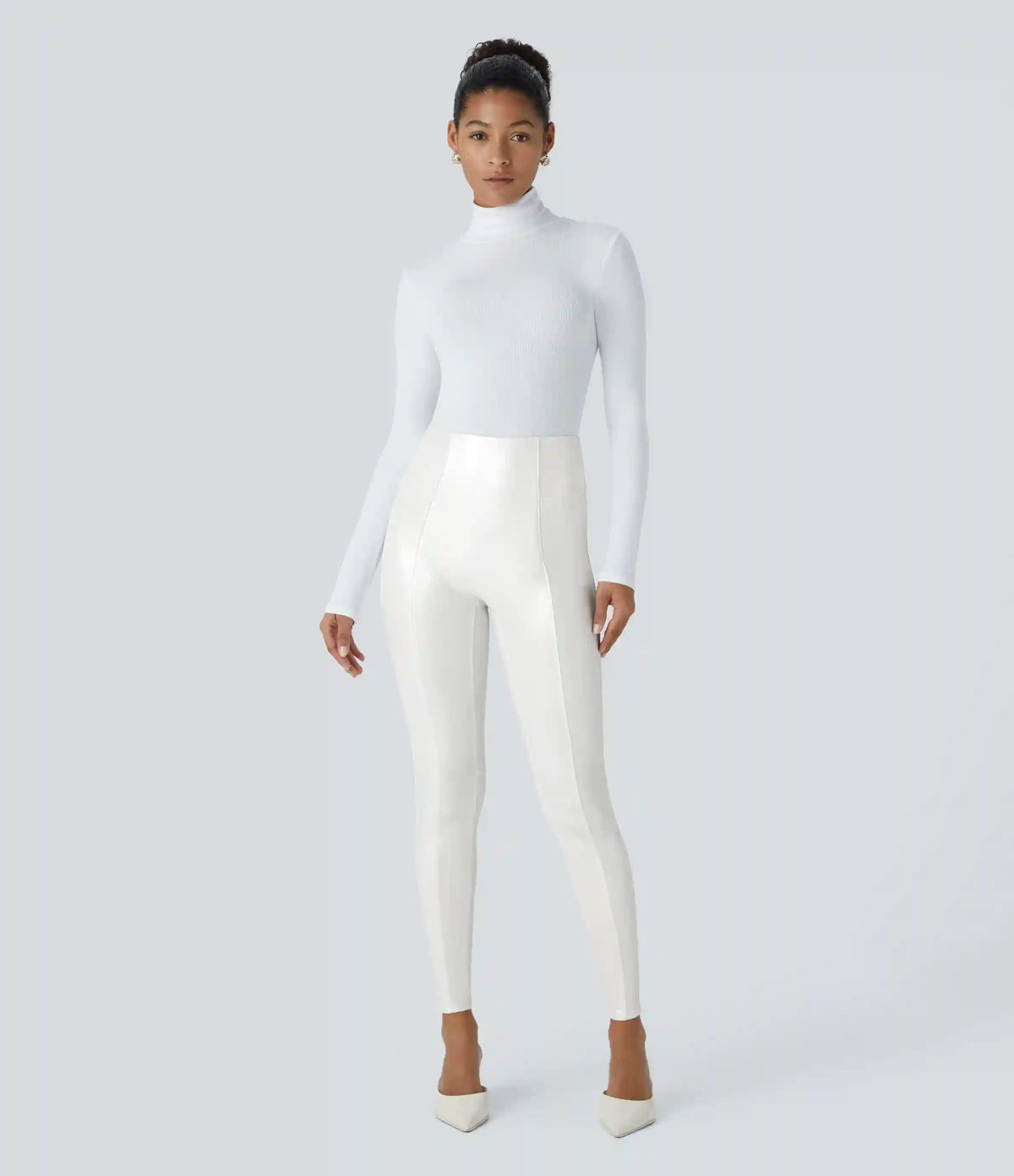 High Waisted Tummy Control Faux Leather Foil Print Stretchy Leggings
