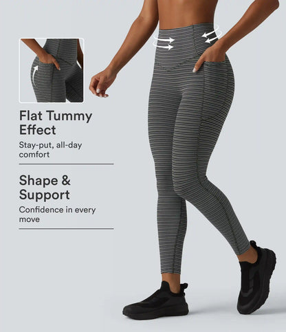Halara UltraSculpt™ Jacquard Stripe High Waisted Tummy Control Running Leggings with Pockets