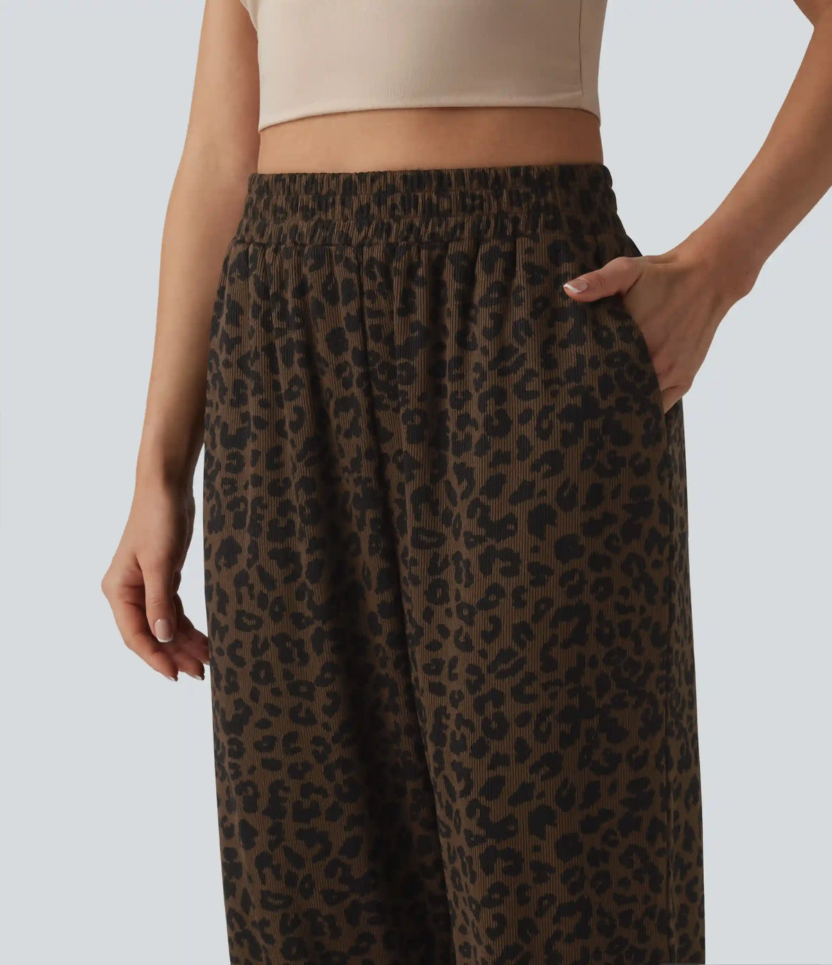 High Waisted Leopard Print Casual Cropped Baggy Joggers with Pockets