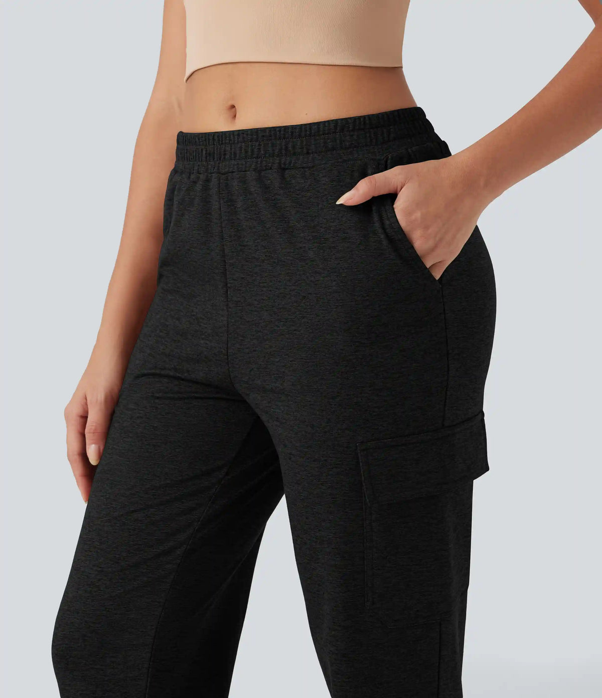 Mid Rise Quick Dry Heathered Lounge Cargo Joggers with Pockets-UPF40+