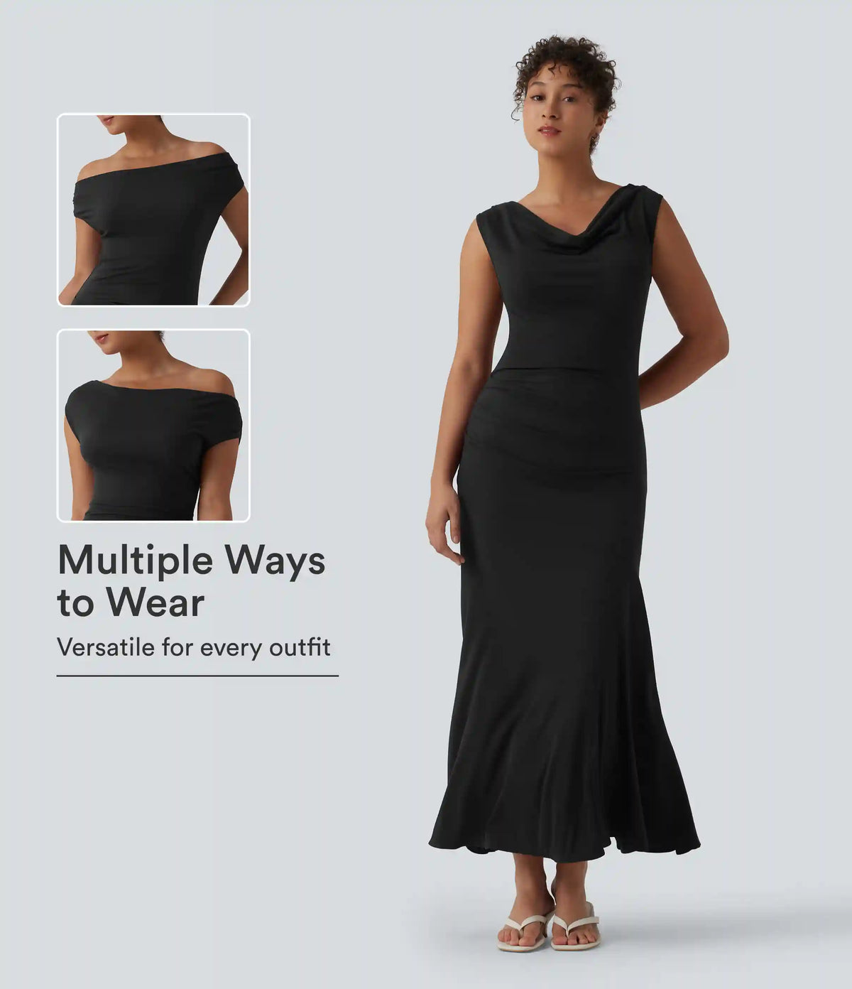Ribbed Cowl Neck Sleeveless Maxi Casual Dress