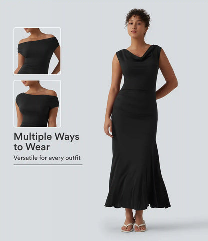 Ribbed Cowl Neck Sleeveless Maxi Casual Dress