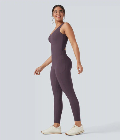 Halara UltraSculpt™ V Neck Tummy Control Butt Lifting Workout Jumpsuit with Pockets
