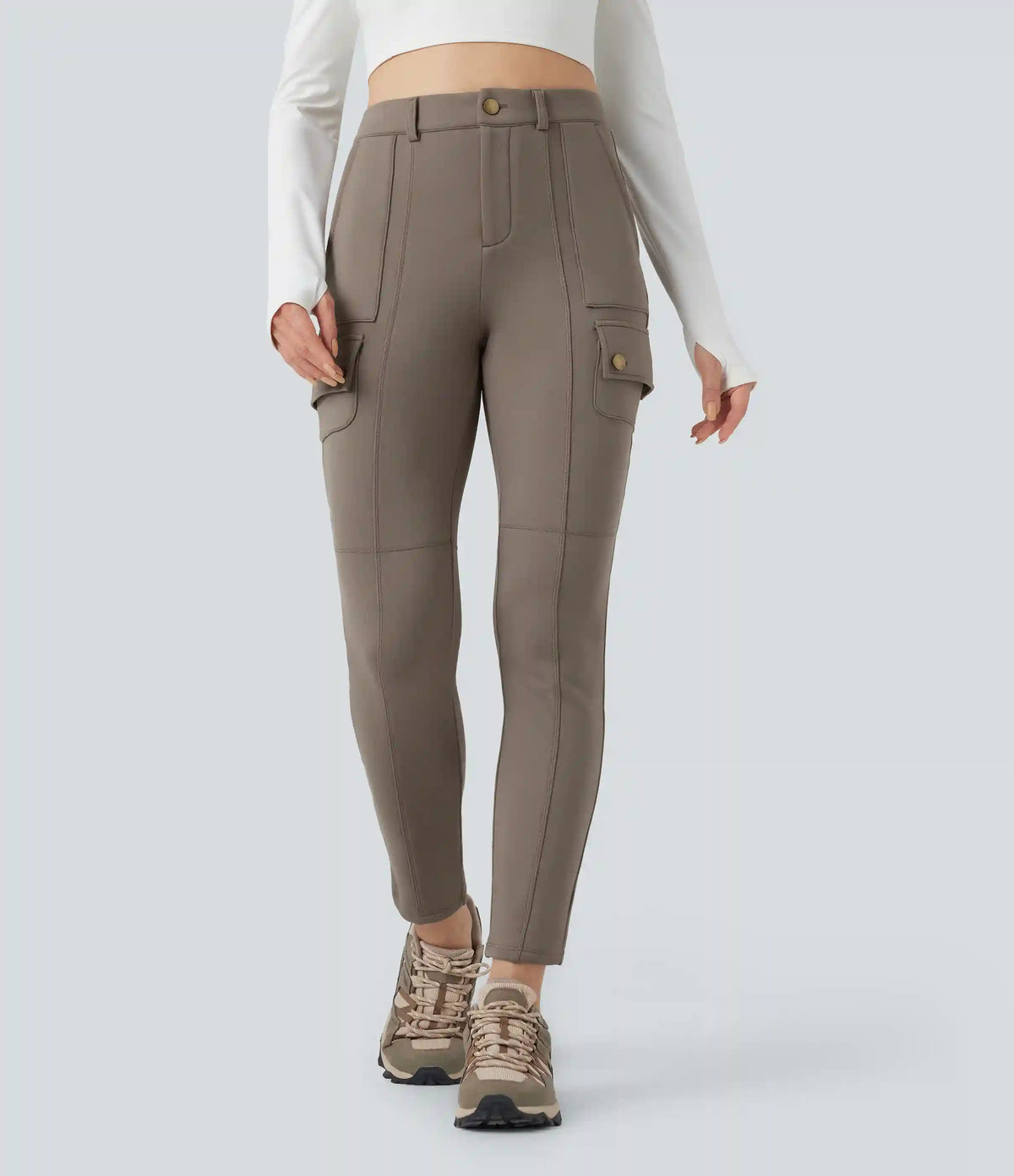 High Waisted Skinny Fleece Hiking Cargo Pants with Pockets