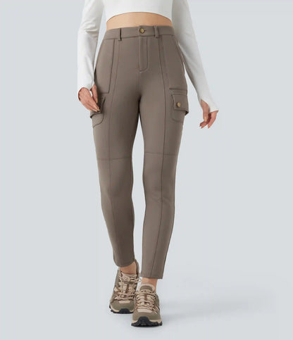 High Waisted Skinny Fleece Hiking Cargo Pants with Pockets