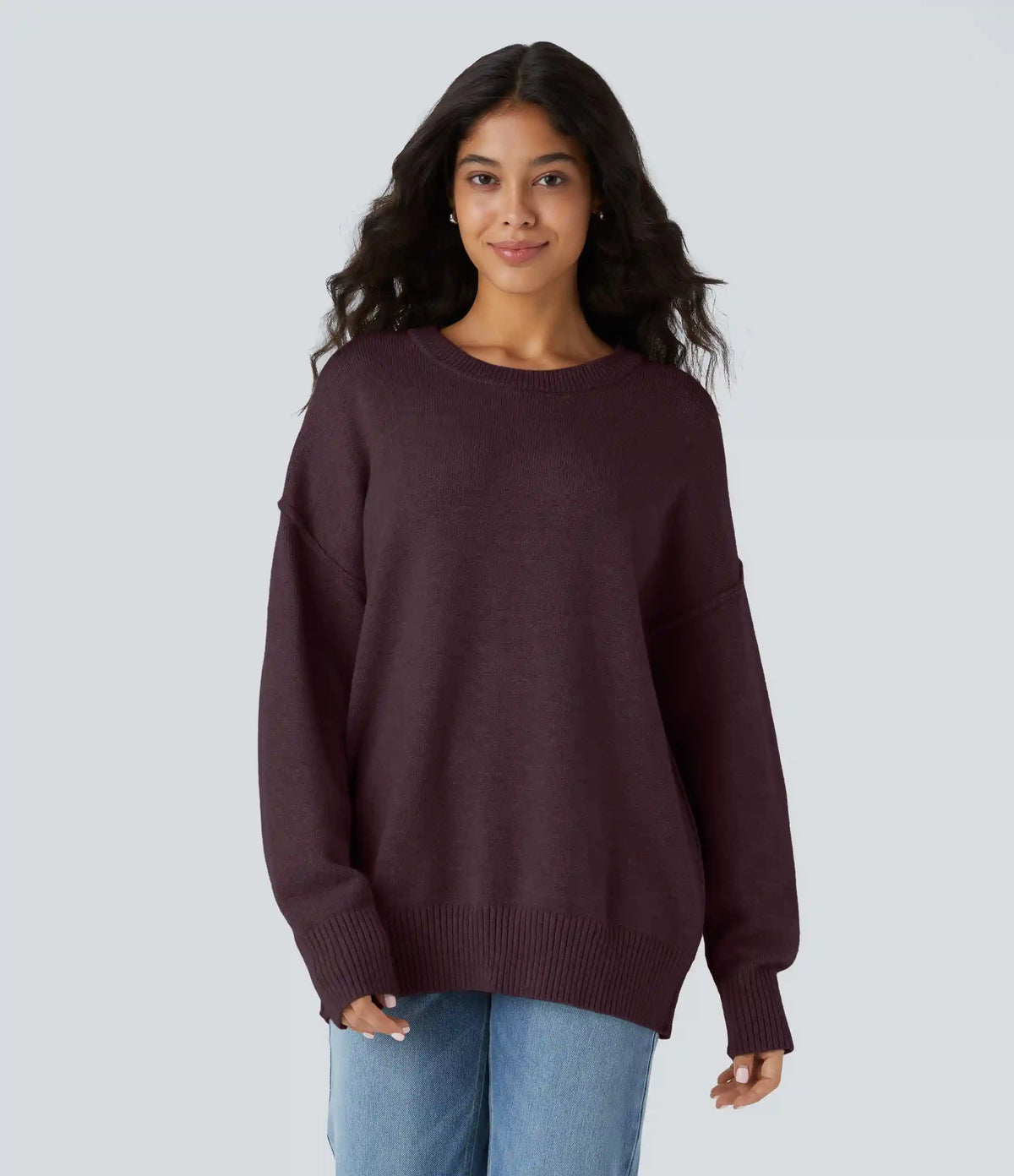 Round Neck Dropped Shoulder Long Sleeve Casual Sweater