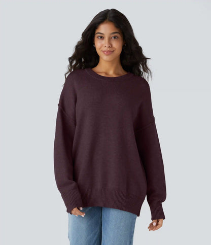 Round Neck Dropped Shoulder Long Sleeve Casual Sweater