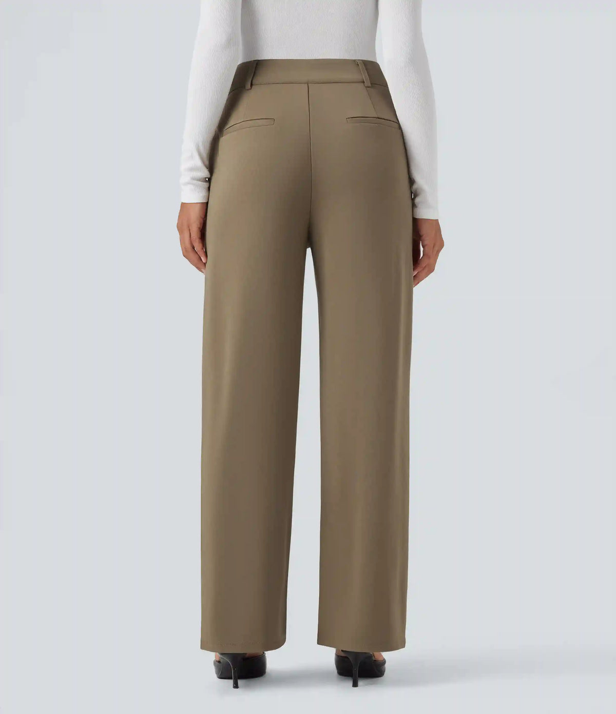 High Waisted Straight Leg Work Pants with Pockets