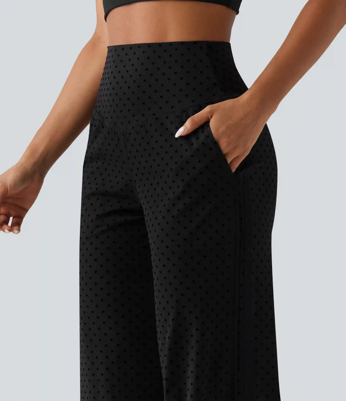 Halara UltraSculpt™ Flocked High Waisted V Shaped Tummy Control Straight Leg Polka Dot Yoga Pants with Pockets