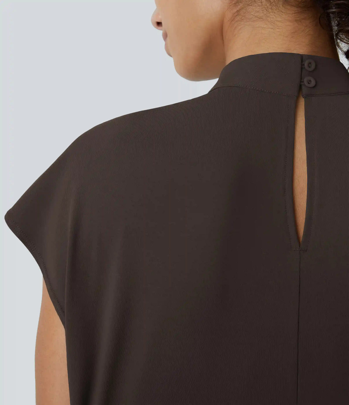 Stand Collar Back Cap Sleeve Work Blouse