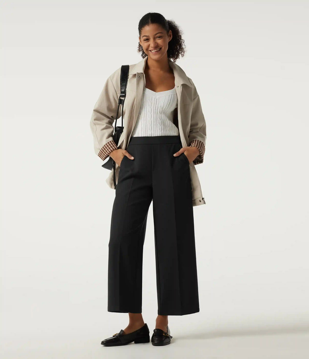 Mid Rise Straight Leg Work Pants with Pockets