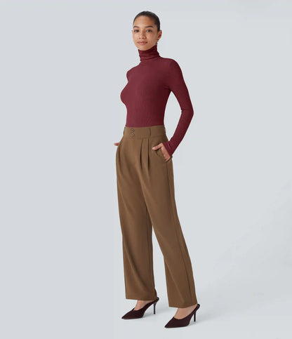 Ribbed Knit High Collar Long Sleeve Casual Top