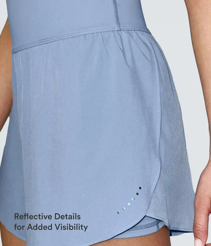 SoftlyZero™ QuickDry High Waisted Tummy Control Reflective Dots Crossover Hem 2-in-1 Running Shorts 5'' with Pockets