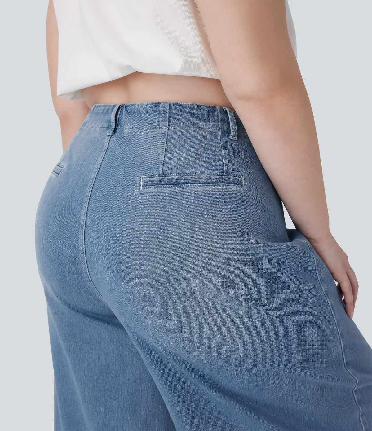 Halara Flex™ High Waisted Pockets Washed Casual Wide Leg Plus Size Jeans