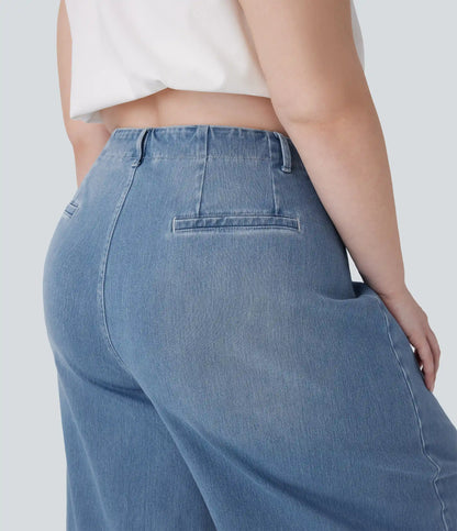 Halara Flex™ High Waisted Pockets Washed Casual Wide Leg Plus Size Jeans