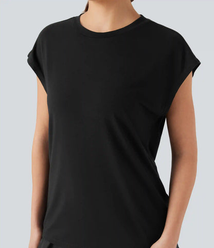 Round Neck Cap Sleeve Casual Top