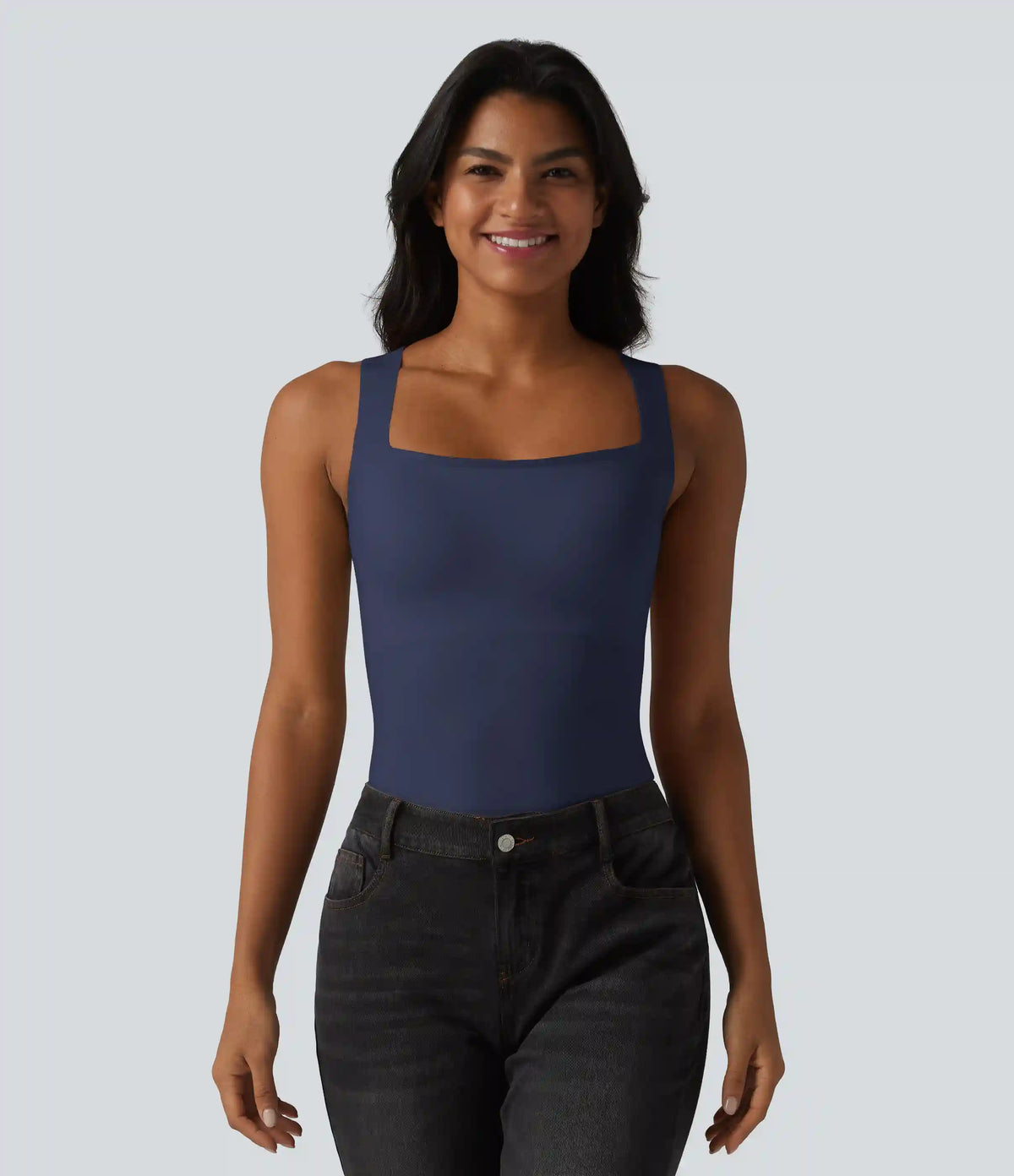 Square Neck Built-in Bra Casual Tank Top B-E Cups