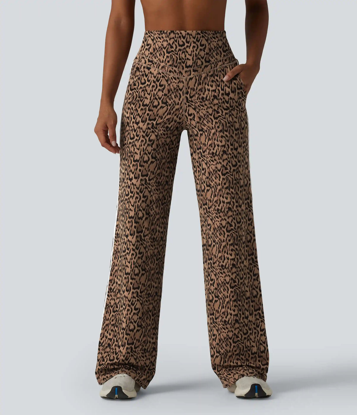Halara UltraSculpt™ Leopard Print High Waisted Tummy Control Side Stripes Yoga Straight Leg Pants with Pockets
