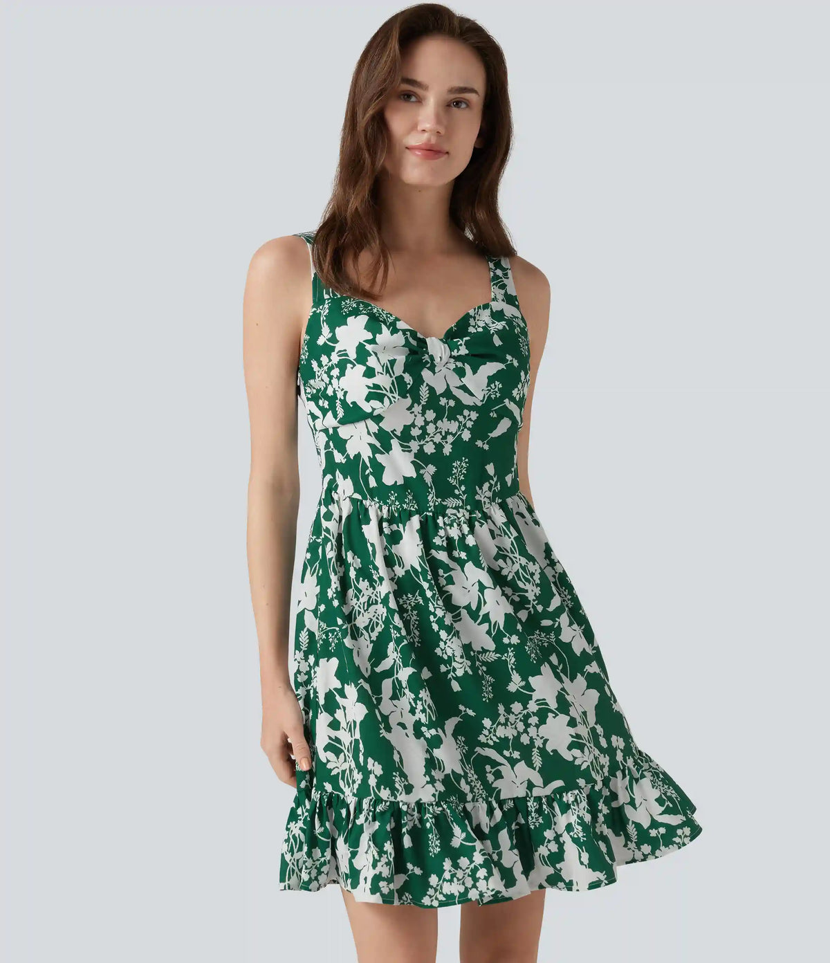 Sweetheart Neck Sleeveless Lace Up Floral Print Mini Dress