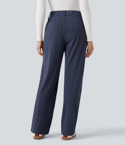 High Waisted Corduroy Casual Straight Leg Pants with Pockets