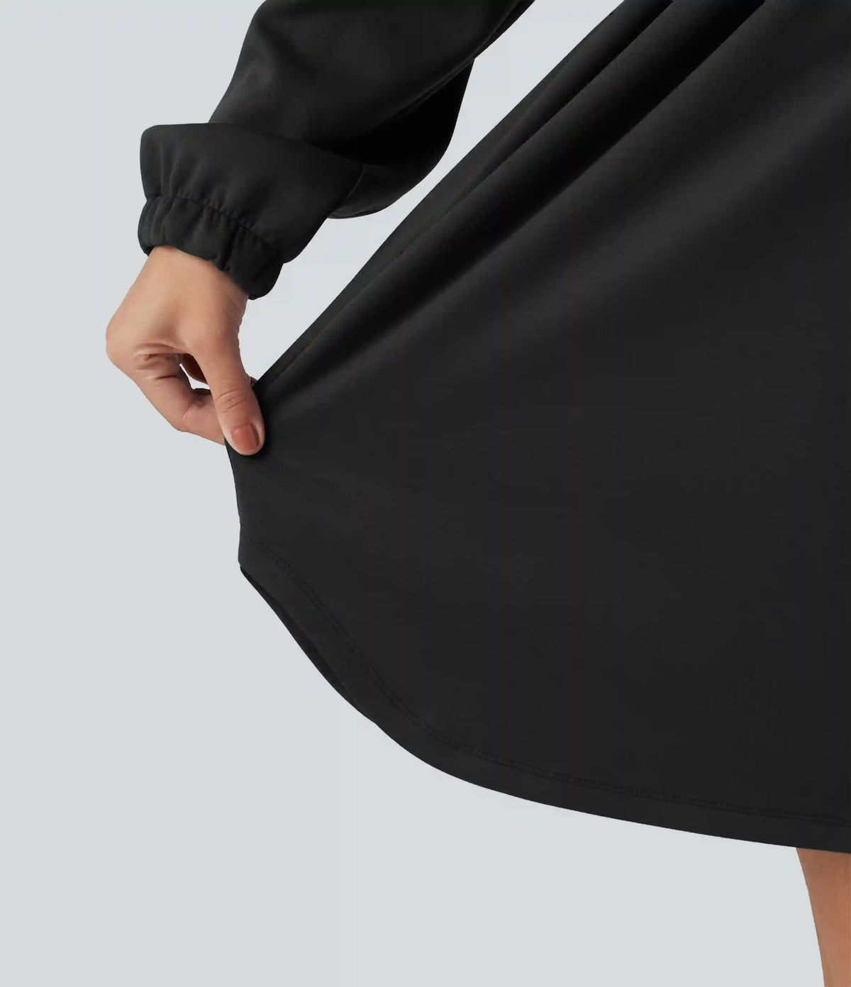 Mock Neck Drawstring Long Sleeve Mini Casual Dress with Pockets