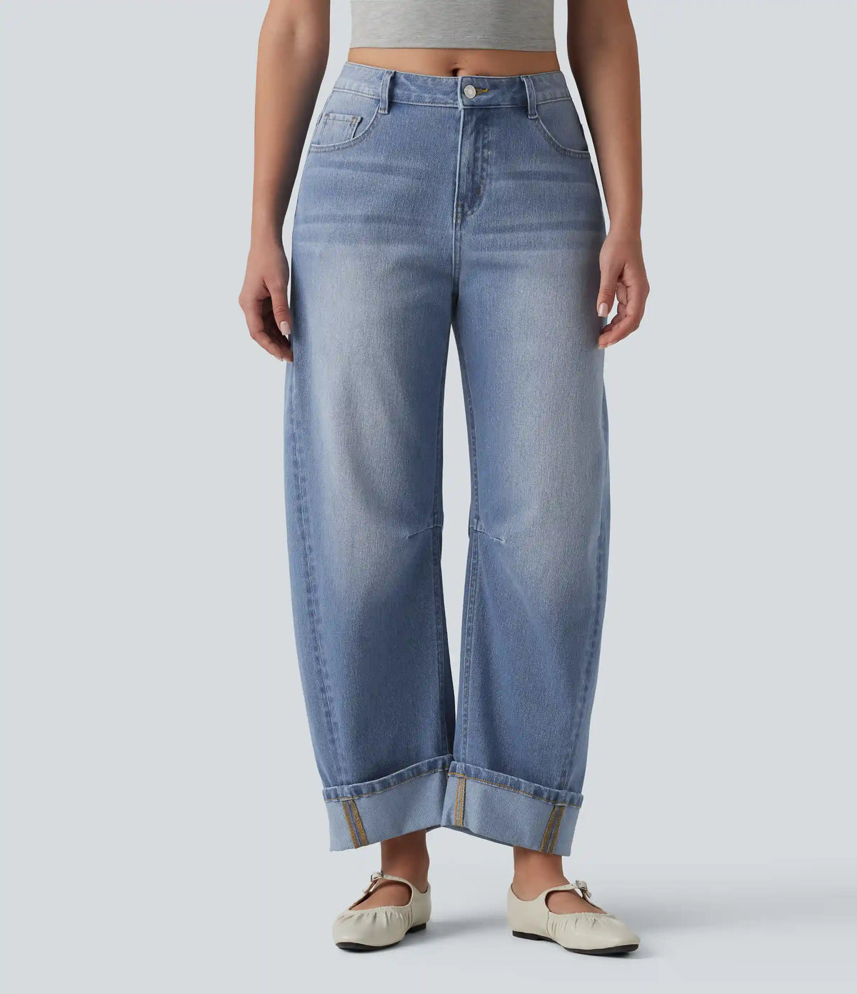 Halara Flex™ Mid Rise Barrel Leg Washed Casual Jeans with Pockets