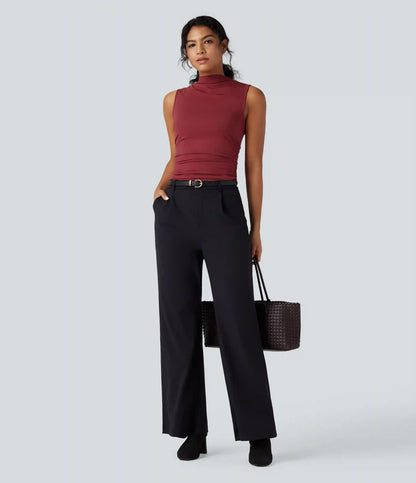 Mock-neck Sleeveless Ruched Work Top