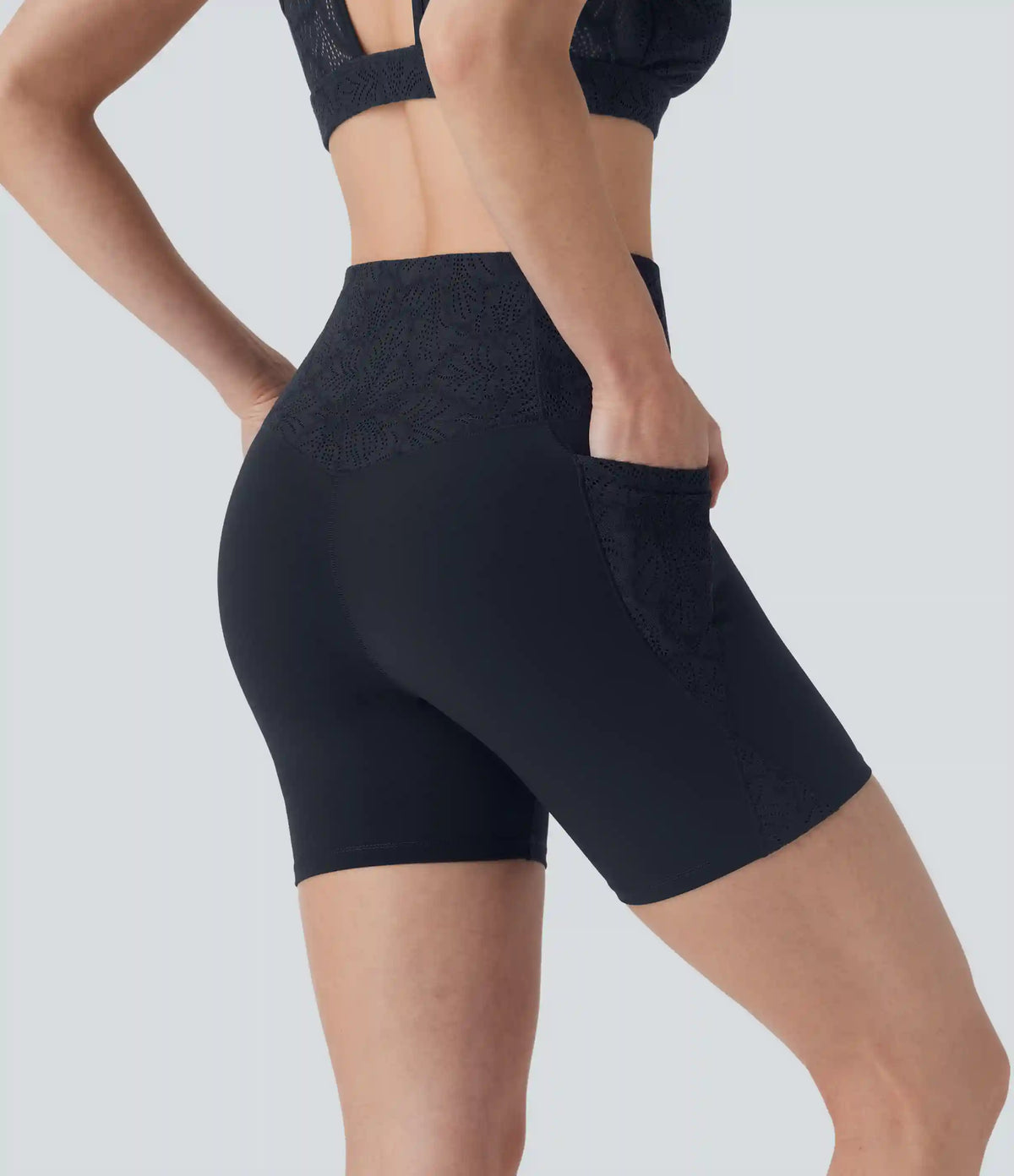 Halara UltraSculpt™ High Waisted Tummy Control Contrast Lace Training Biker Shorts 5'' with Pockets