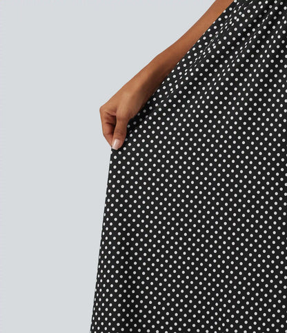 Sleeveless Backless Crossover Built-in Bra Polka Dot Midi Casual Flowy Dress with Pockets DD-F Cups