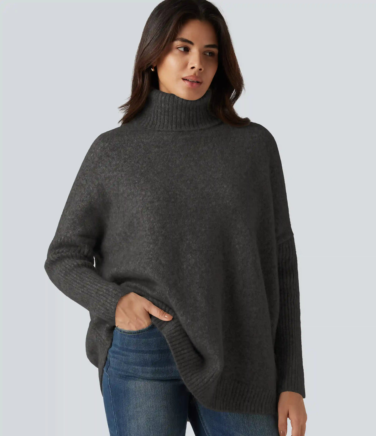 High Neck Long Sleeve Oversized Casual Sweater
