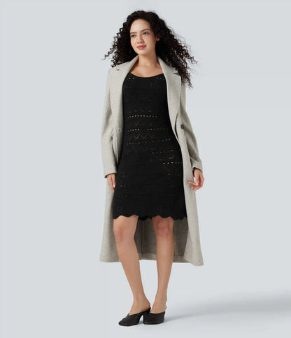 U-Neck Sleeveless Scallop Hem Open Knit Mini Casual Sweater Dress