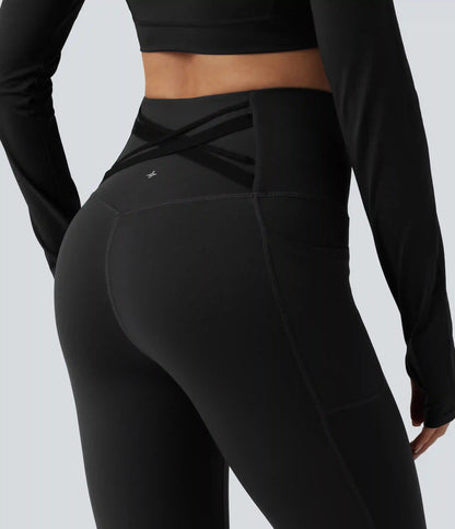 Halara Ultrasculpt™ High Waisted Tummy Control Crossover Back Pedal Pusher Running Leggings with Pockets