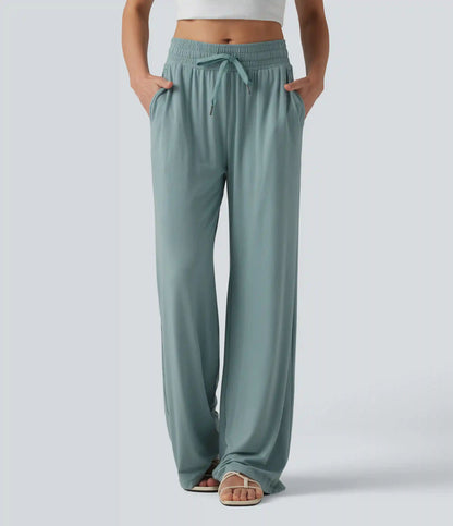 Mid Rise Drawstring Casual Baggy Pants with Pockets