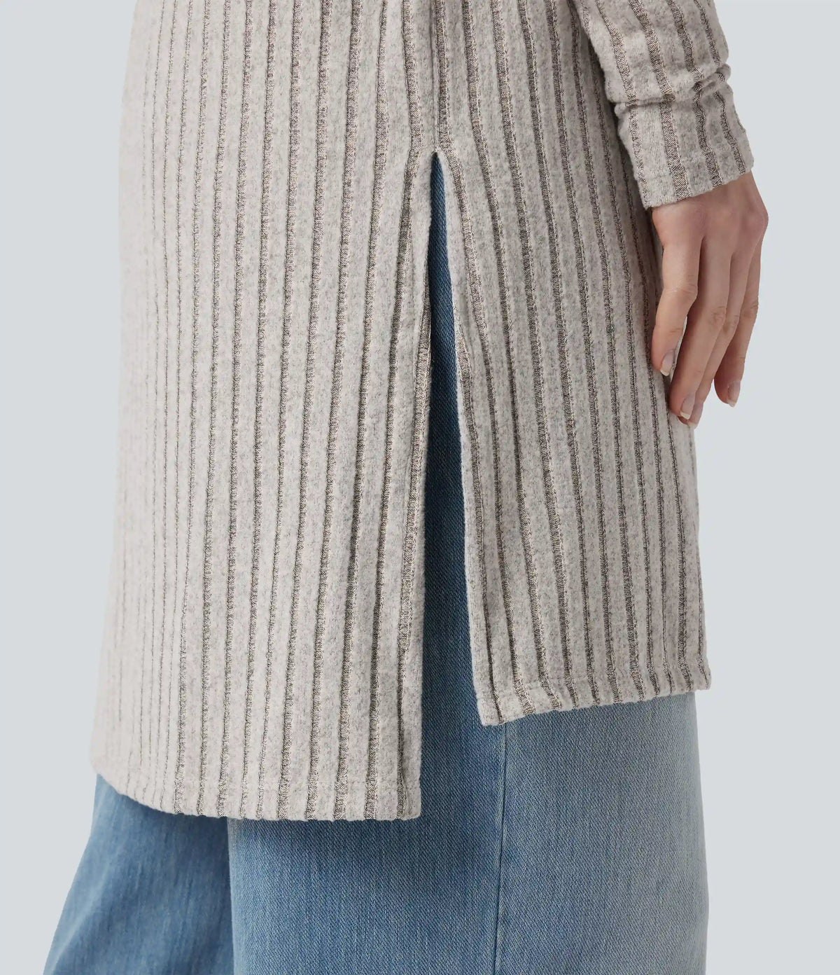 Ribbed Knit Long Sleeve Split Casual Cardigan