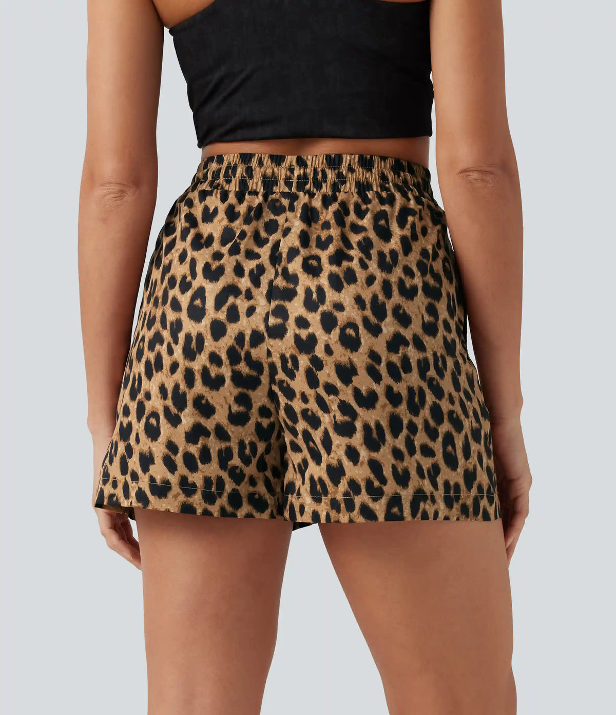 High Waisted Drawstring Leopard Print Casual Shorts with Pockets