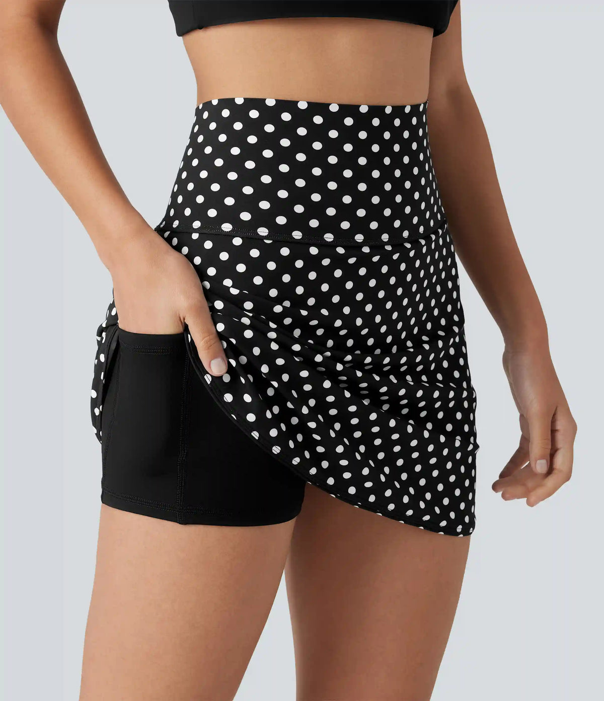 Ultra High-Waist Tummy Control Curved Hem 2-in-1 Polka Dot Golf Mini Skirt with Pockets