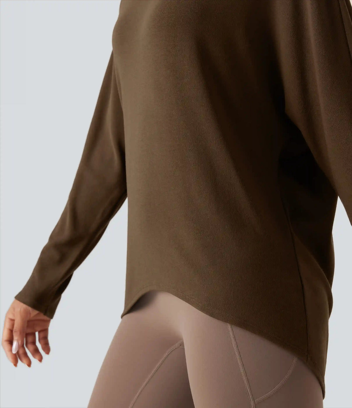 Scoop Neck Long Sleeve High-Low Oversized Thermal Casual Top