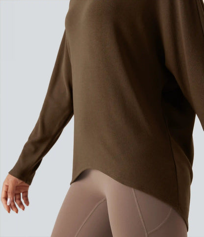 Scoop Neck Long Sleeve High-Low Oversized Thermal Casual Top