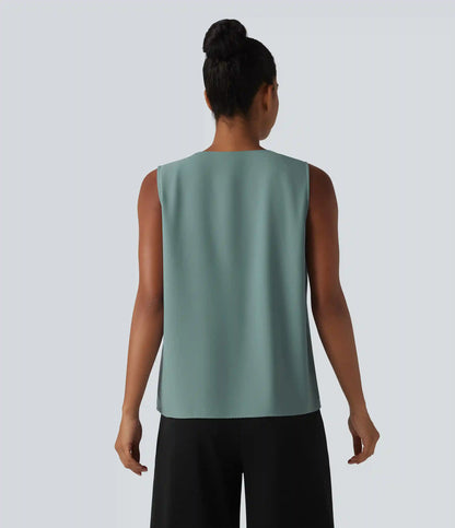 Wrinkle Recovery V Neck Sleeveless Oversized Work Blouse