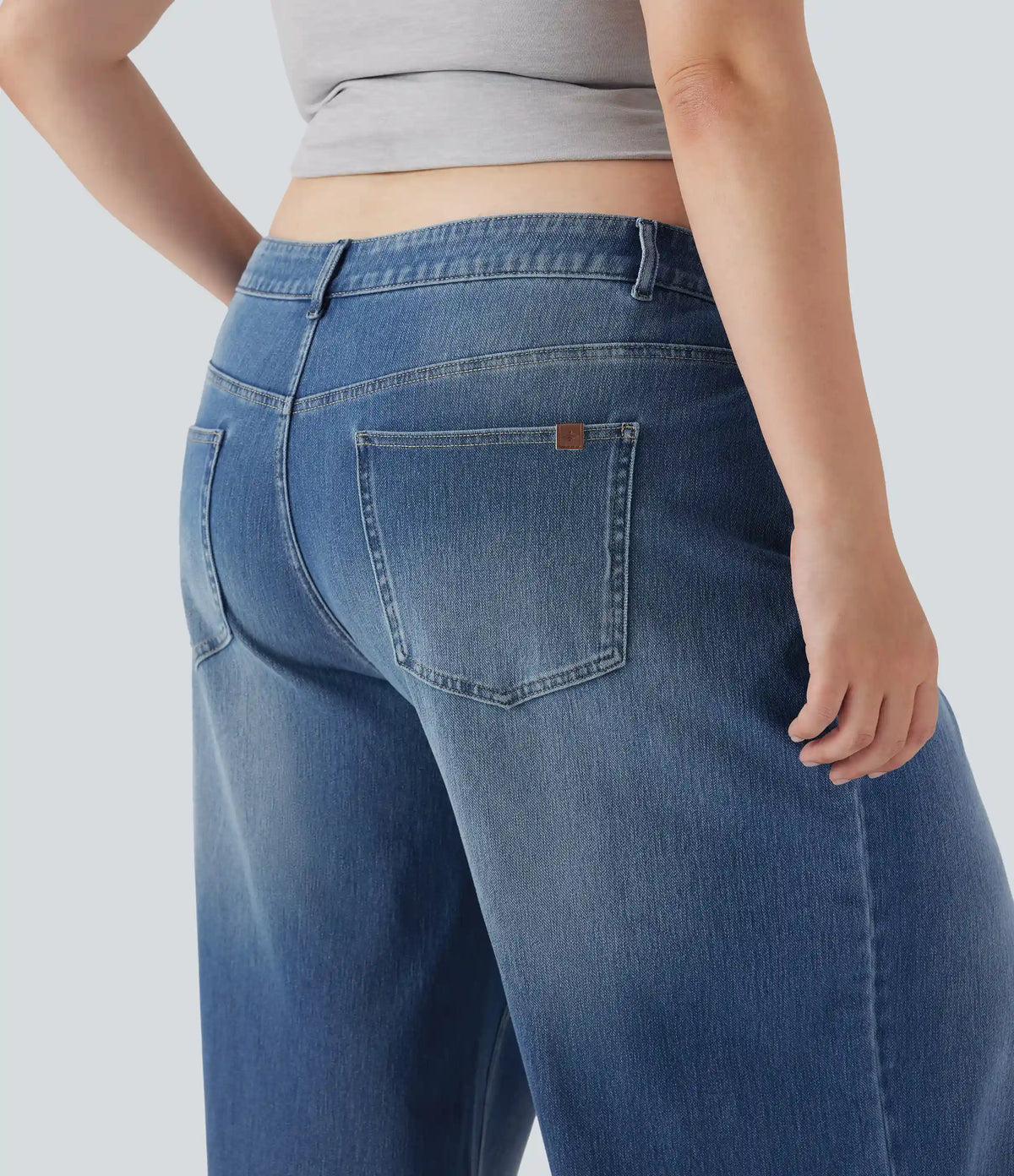 Plus Size Halara Flex™ Asymmetric Low Rise Wide Leg Washed Casual Jeans with Pockets