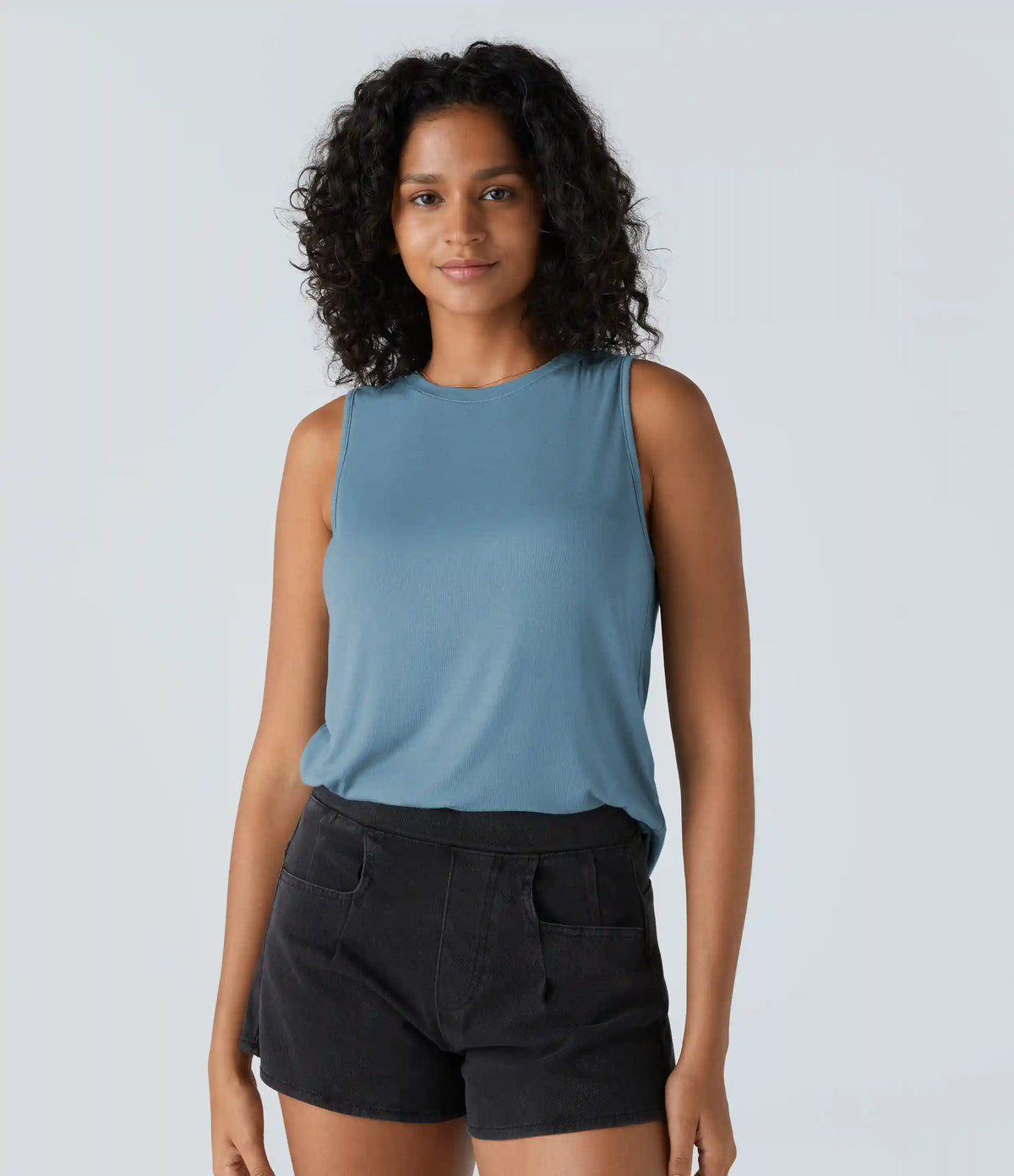 Ribbed Round Neck Basic Casual Tank Top