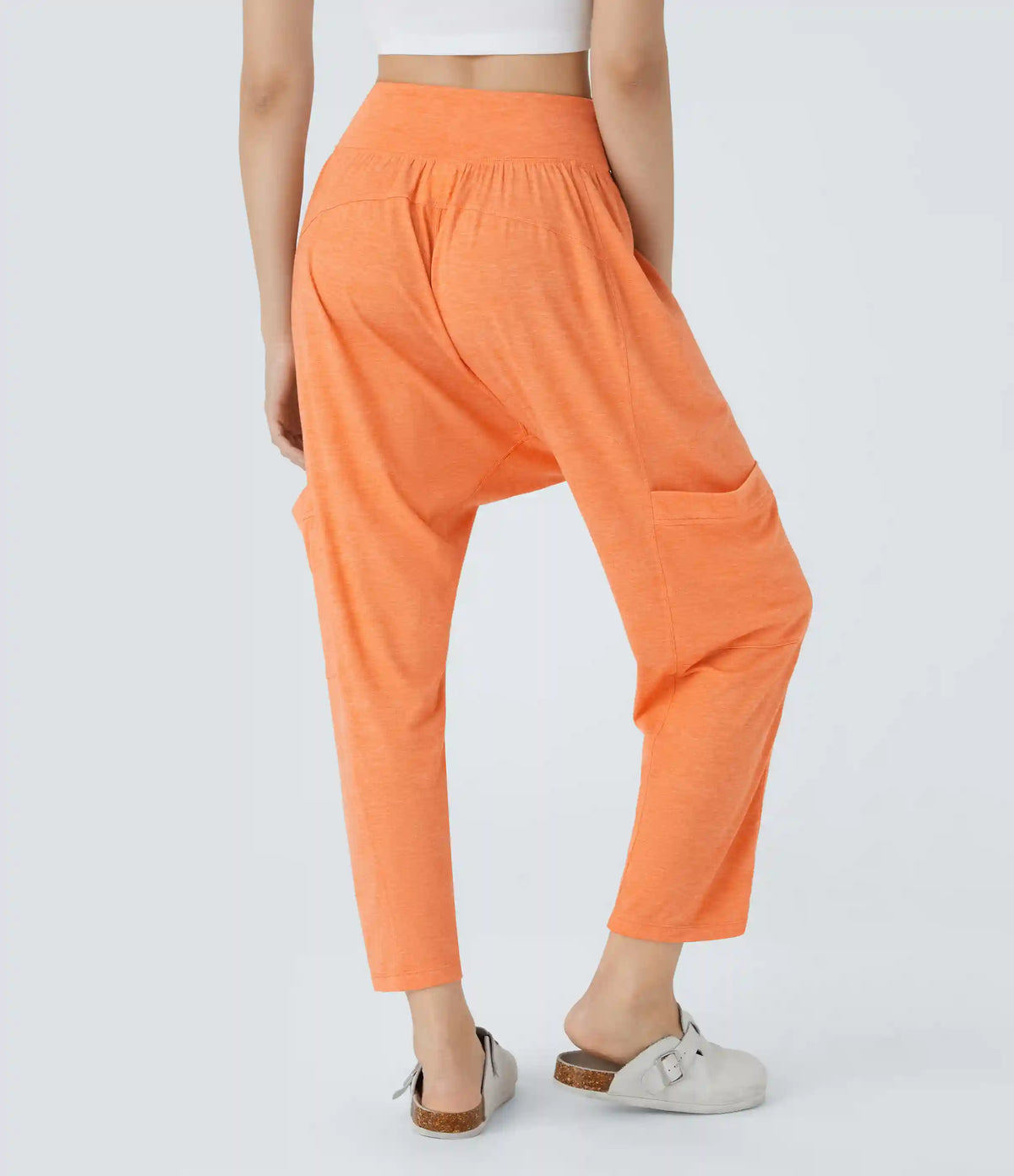 Mid Rise Tie Pockets Casual Harem Pants