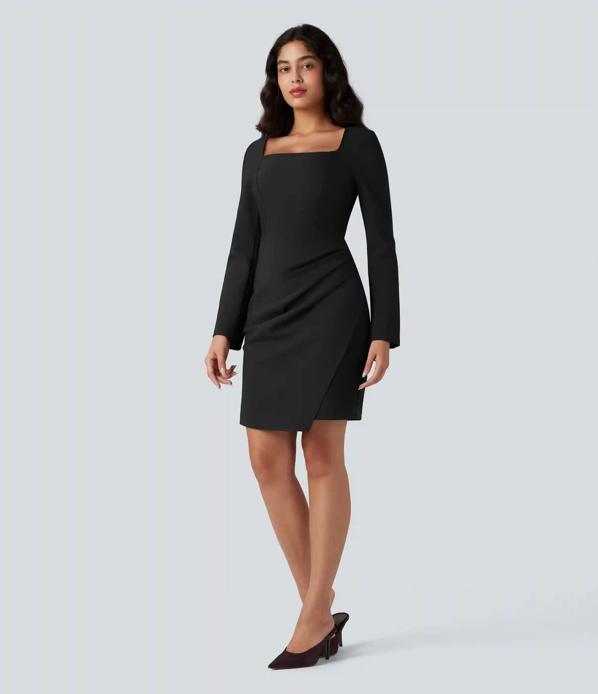 Square Neck Long Sleeve Mini Bodycon Work Dress