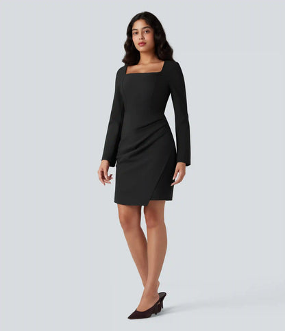 Square Neck Long Sleeve Mini Bodycon Work Dress