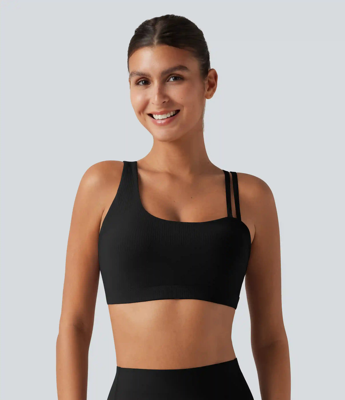 Halara UltraSculpt™ Ribbed Low Support Asymmetric Cut Out Built-in Bra Running Sports Bra