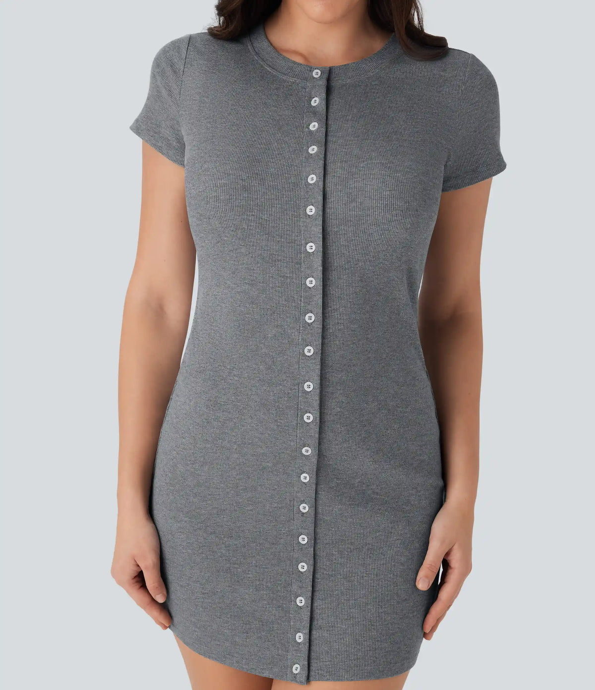 Ribbed Knit Round Neck Mini Casual Dress