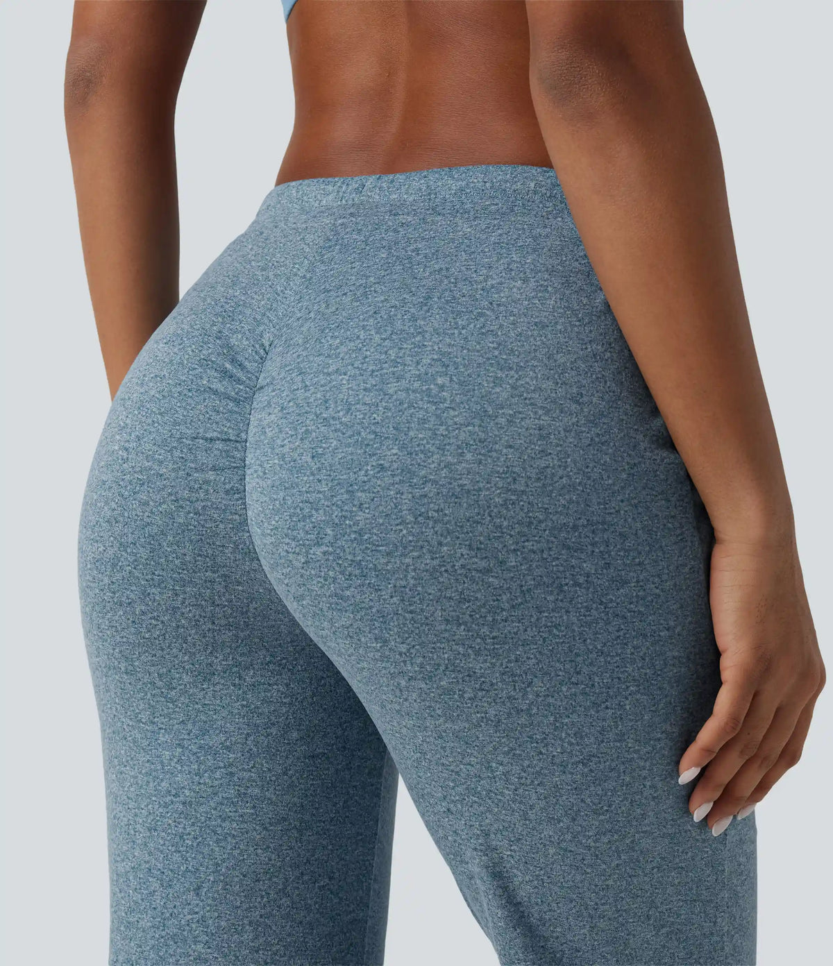 Mid Rise Drawstring Scrunch Heathered Yoga Bootcut Pants with Pockets